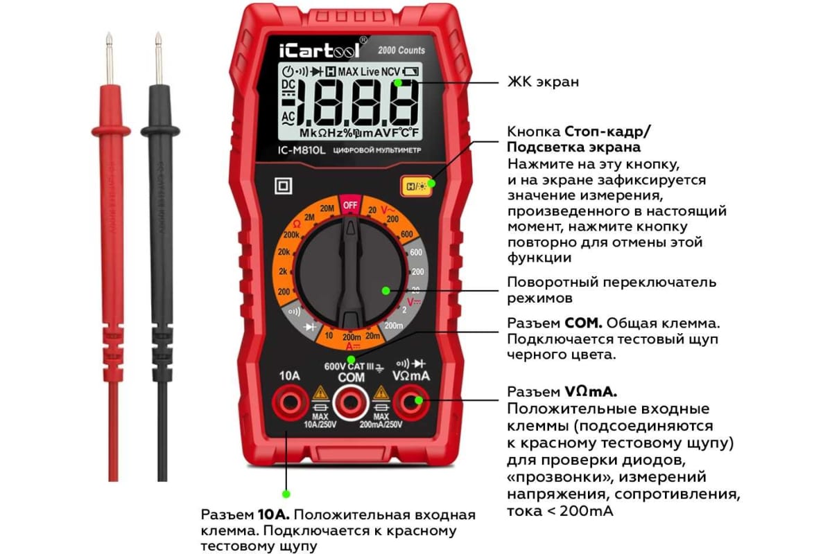 Цифровой мультиметр iCarTool IC-M810L купить по выгодной цене Москве и РФ |  Отзывы, характеристики, фото