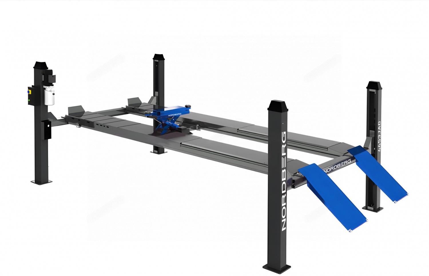 Подъемник четырехстоечный 5 т, c пневмогидравлической траверсой 3 т, 380 В,  серый Nordberg 4453JAG купить по выгодной цене Москве и РФ | Отзывы,  характеристики, фото