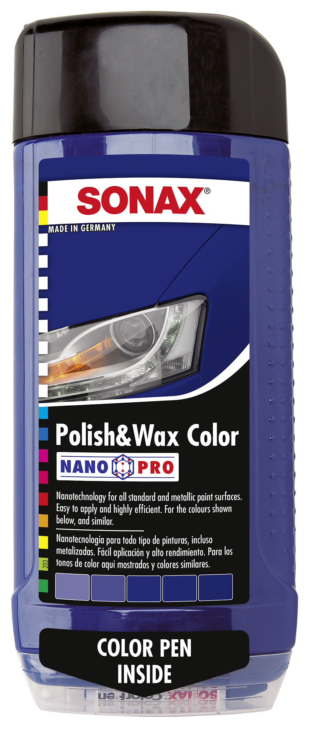 296200 SONAX Polish & Wax Color Цветной полироль с воском + карандаш  (голубой) NanoPro 0,5л